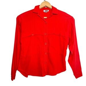 VTG California Krush‎ Red Cotton Button up Shirt Retro 60s Pockets Long Sleeve M